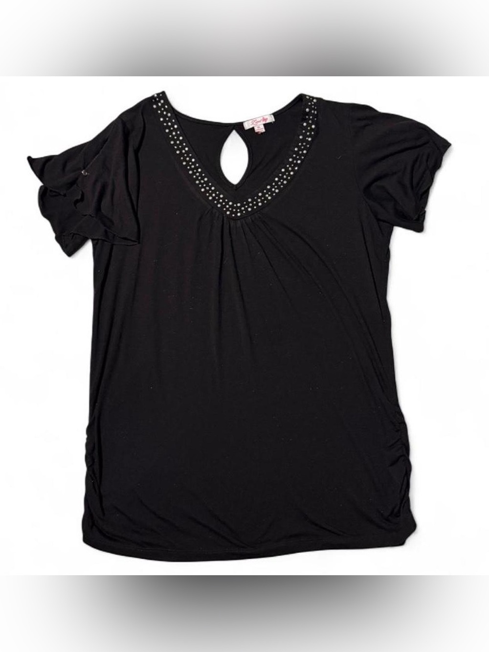 Zena Black Short-Sleeve V-Neck Top with Stud Accents